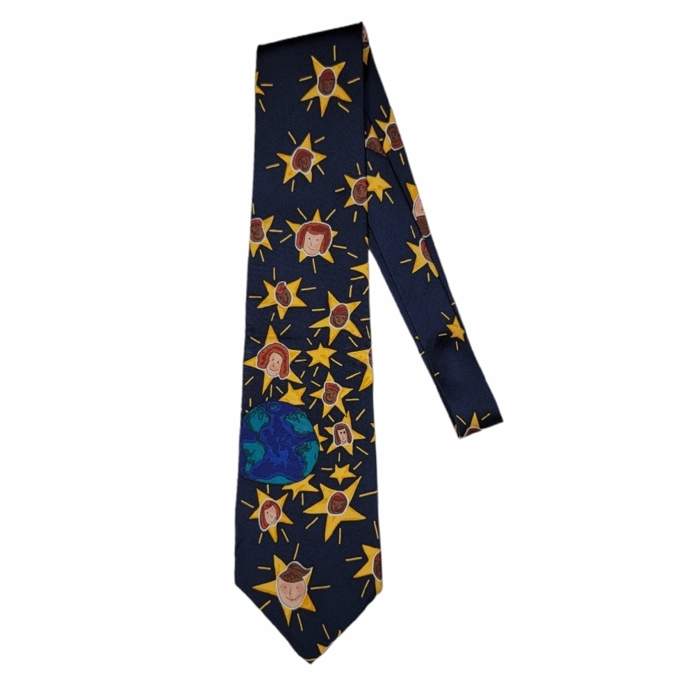 Save The Children Silk Tie Vintage Stars Earth